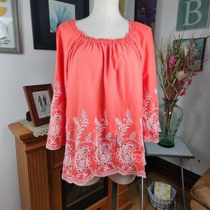 CUPIO top CORAL eyelet embroidery COTTON